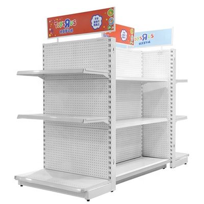 Rayonnage gondole métallique double face pour supermarché avec 5 étagères, personnalisé pour les magasins de détail