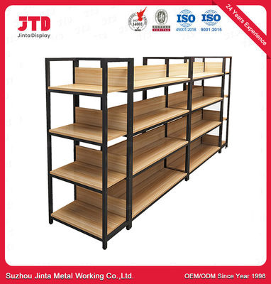 Rayonnage en bois de gondole en métal de support d'étagère de marchandises de supermarché de magasin en métal