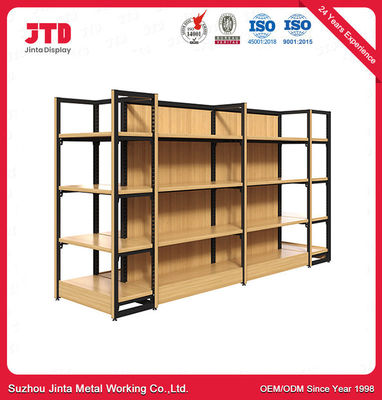 Rayonnage en bois de gondole en métal de support d'étagère de marchandises de supermarché de magasin en métal