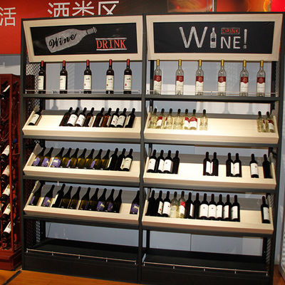 Supermarché personnalisé Étagère de stockage de vin en bois Étagère d'affichage de boissons alcoolisées