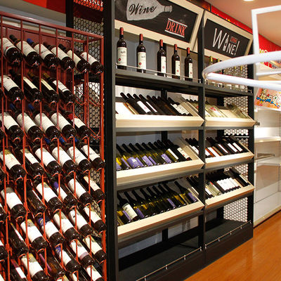 Supermarché personnalisé Étagère de stockage de vin en bois Étagère d'affichage de boissons alcoolisées
