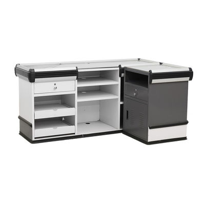 Taille de comptoir de trésorerie personnalisée / comptoir de caisse en acier du supermarché avec bande transporteuse