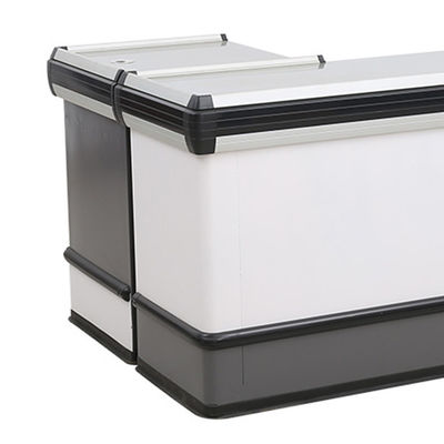 Taille de comptoir de trésorerie personnalisée / comptoir de caisse en acier du supermarché avec bande transporteuse