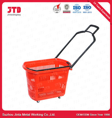 Panier de achat en plastique bleu de supermarché des paniers 60L de chariot avec des roues