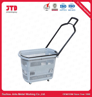 Panier de achat en plastique bleu de supermarché des paniers 60L de chariot avec des roues